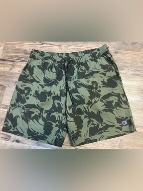 Champion Olive Green/Black Athletic Shorts Drawstring waist, pockets.